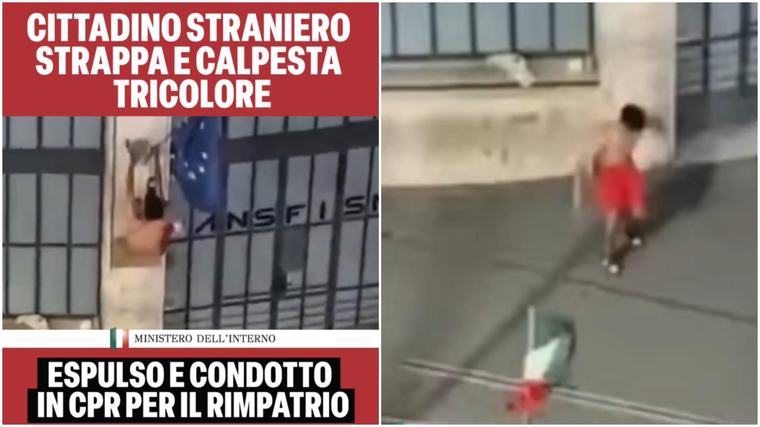 Sputa sul tricolore in centro. Il ministro: “Portato in un cpr per essere rimpatriato”