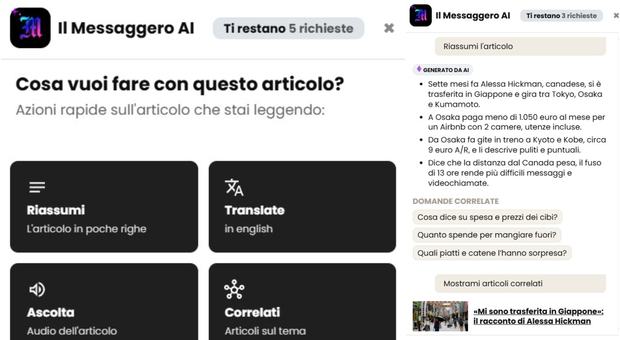 Il Messaggero AI, arriva l?assistente intelligente per leggere, ascoltare, tradurre e approfondire le notizie