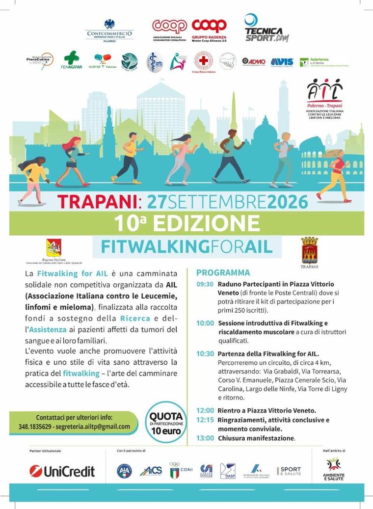 Trapani, in cammino per la ricerca: torna il FitWalking for AIL