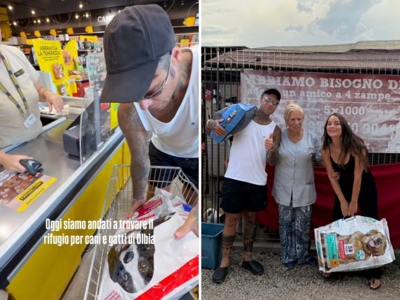 Donazioni di crocchette e passeggiate con i cani: Fedez e Giulia Honegger visitano il rifugio di Olbia