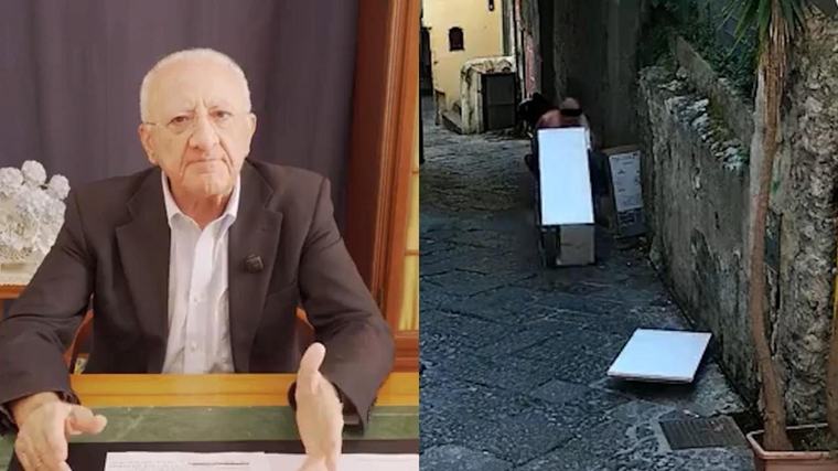 Abbandona un frigorifero in strada, De Luca lo mostra in video: "Ecco un imbecille in costume hawaiano"